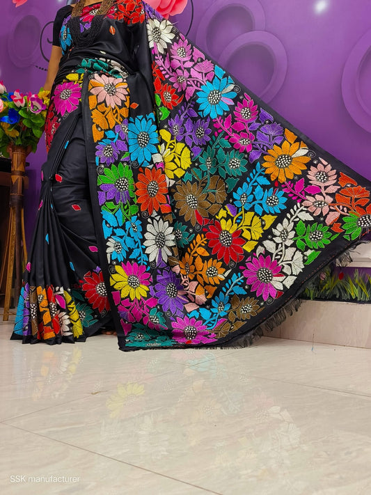 Handmade kantha on blended silk