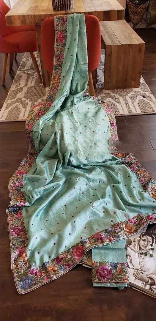 Ashtika | Parsi Embroidery work on Tussar Silk