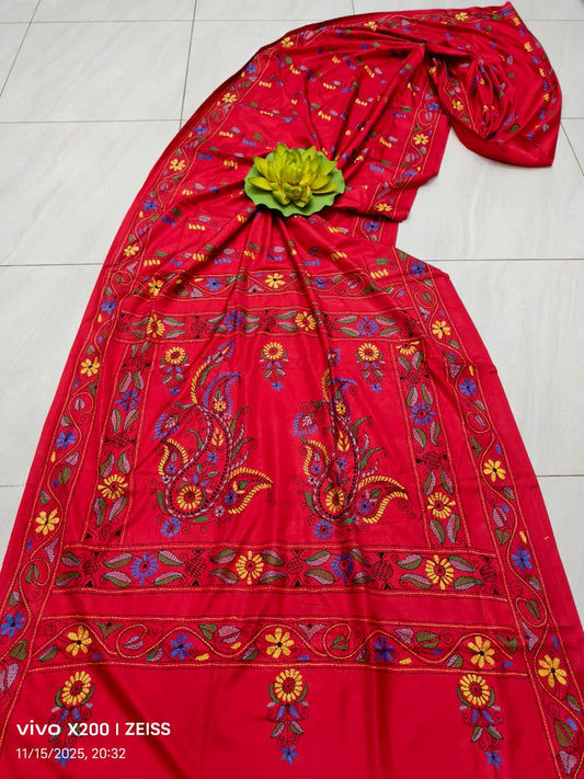 Kairabai |  Blended silk saree with Kantha Embroidery