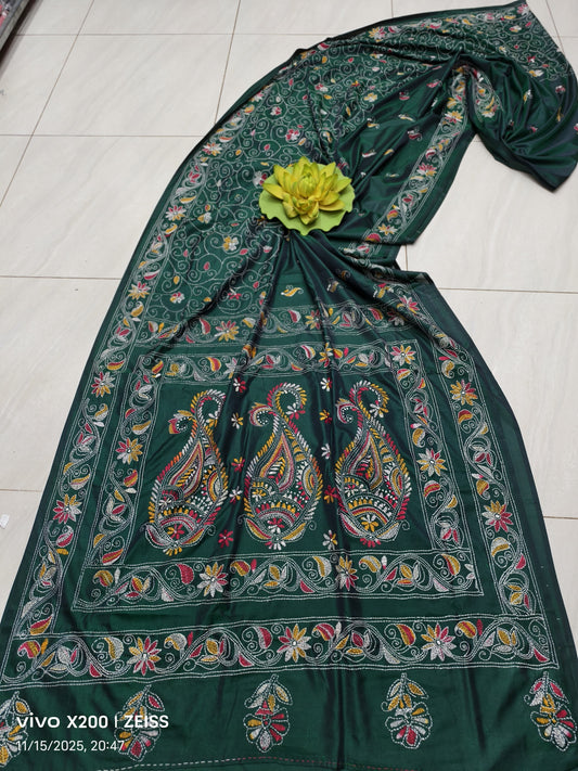 Kalpananidhi |  Blended silk saree with Kantha Embroidery