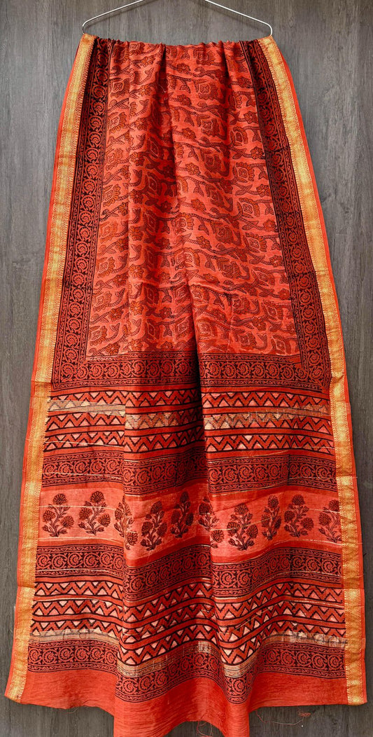 Samantray | Block printed Maheshwari Silk Saree