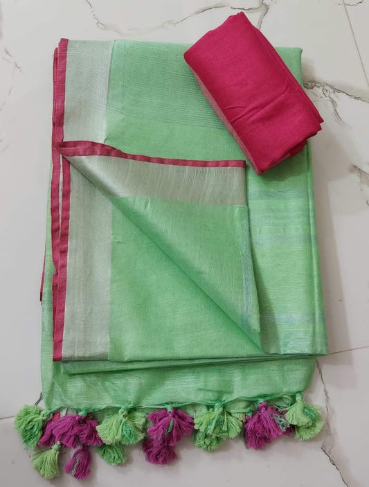 Plain cotton linen sarees