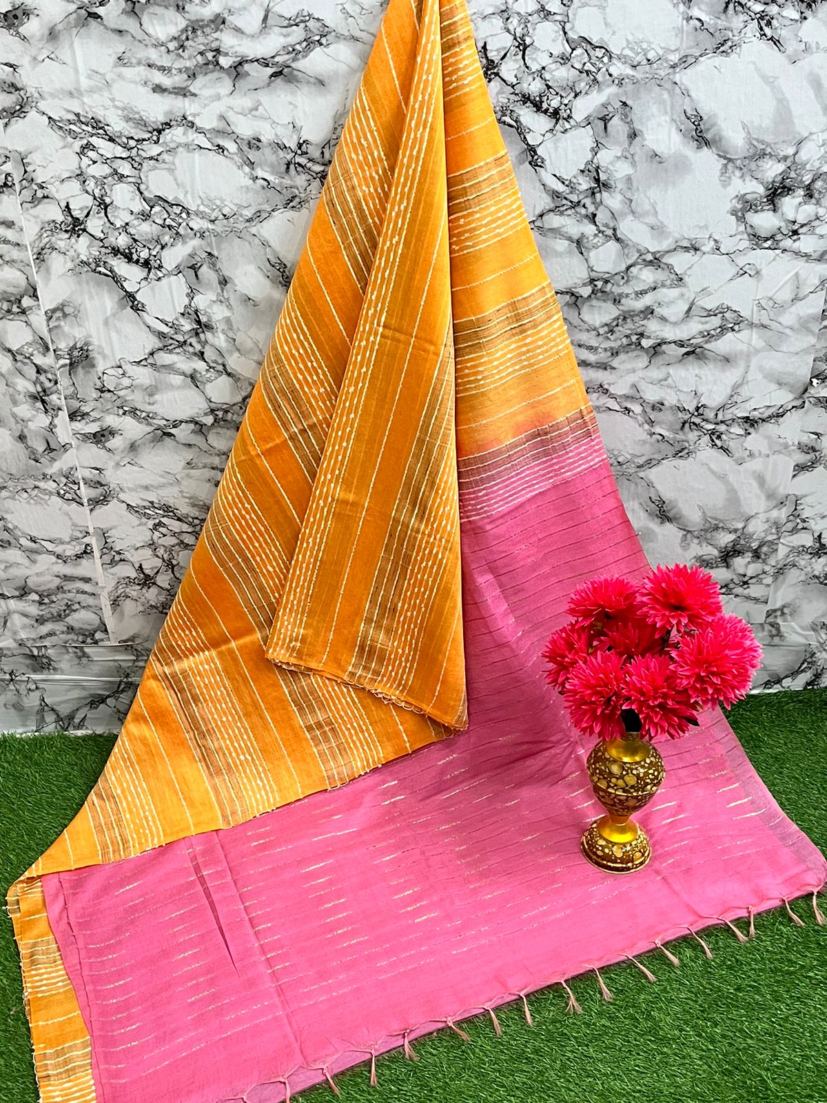 Fabric basbara. Silk. 
Running blouse 
Best quality 👌
All. Colour unlimited available 
