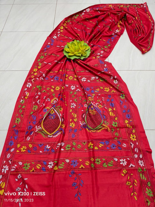 Kalpanai |  Blended silk saree with Kantha Embroidery