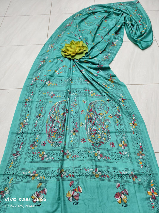 Kalpanama |  Blended silk saree with Kantha Embroidery