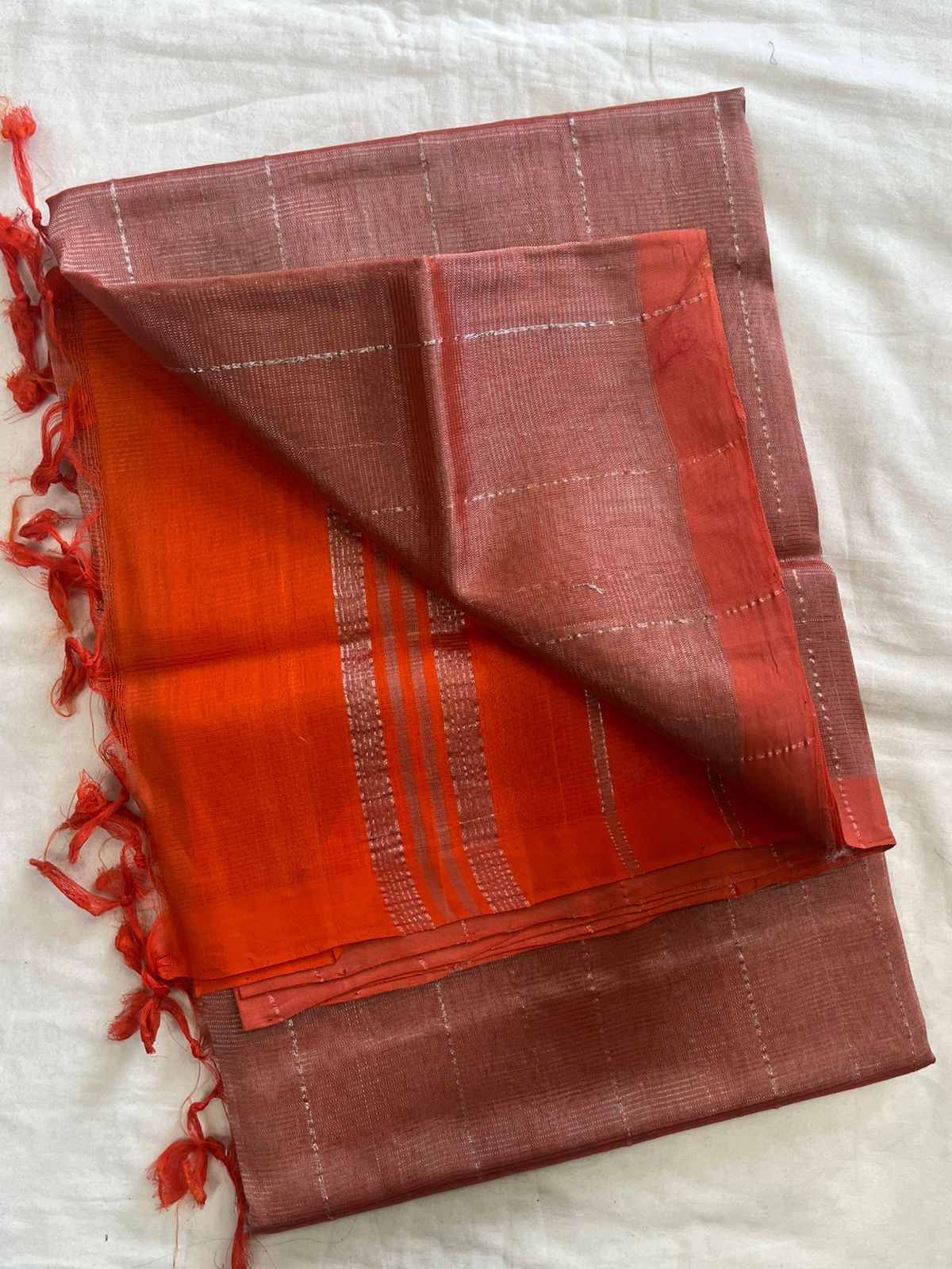 **Material **:- Mangalagiri handloom pattu by cotton 

**Model **:- all-over zari lines model sarees 

Contrast zari lines pallu & blouse