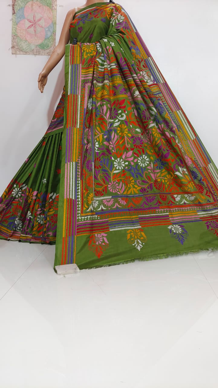 Durga | Hand Made Kantha Embroidery on Semi Silk