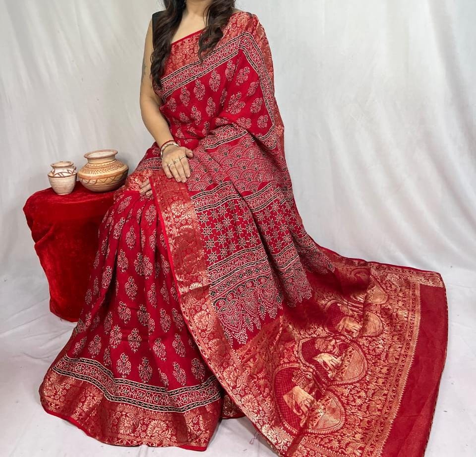 Doshalya | Ajrakh Saree on Dola Silk