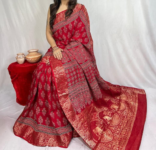 Doshalya | Ajrakh Saree on Dola Silk