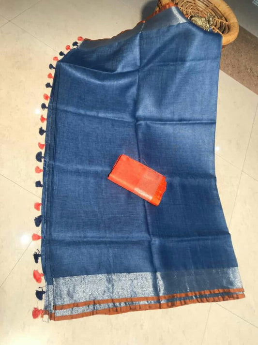Plain cotton linen sarees