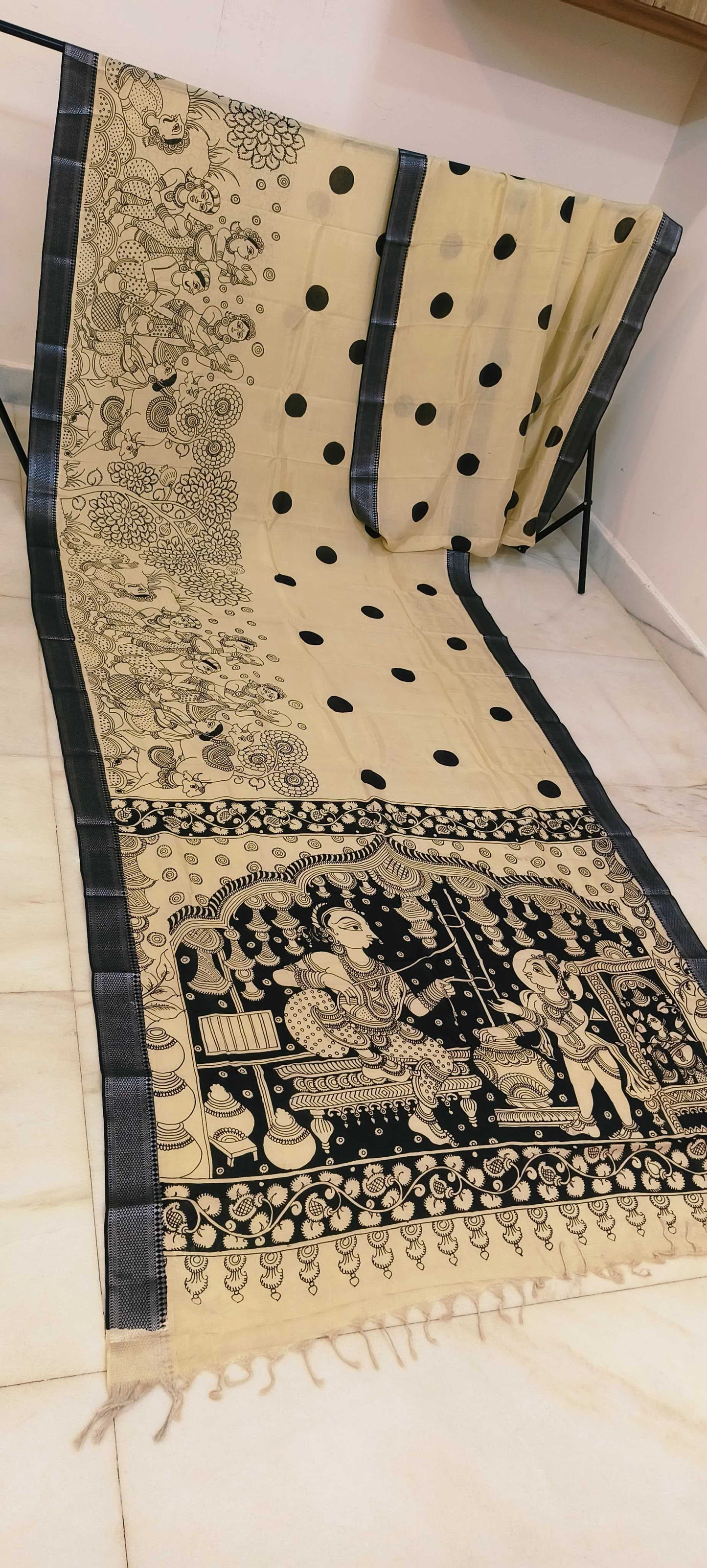 Kirthana | Black and white kalamkari Saree