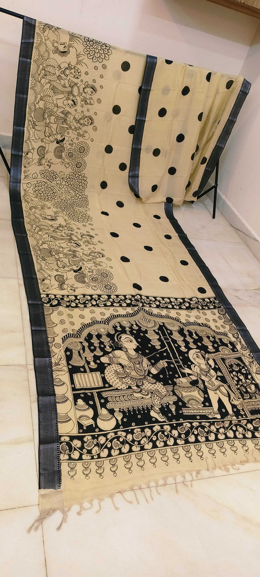 Kirthana | Black and white kalamkari Saree