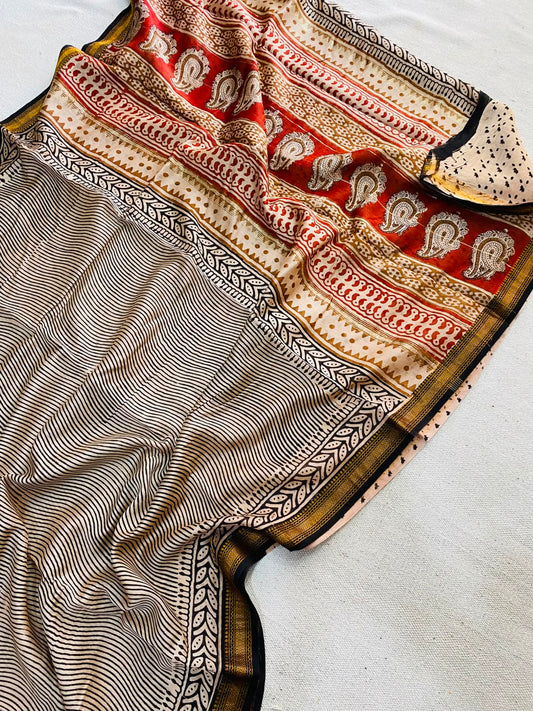Let’s Wear #ethicallymade✅
🍁Beautifully Crafted Maheshwari Silk Saree  collection🍁
 Specially Designed in Bagru  jahota rapid dabu hand block print
100% Natural Dye
Fabric : Maheshwari Silk 
Length : 5.5 Meters
Blouse Piece : 0.90 Meter
