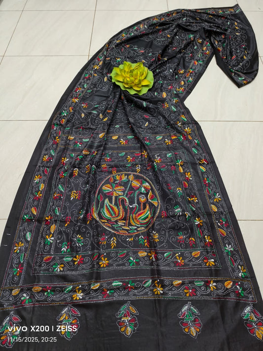 Kalpana |  Blended silk saree with Kantha Embroidery