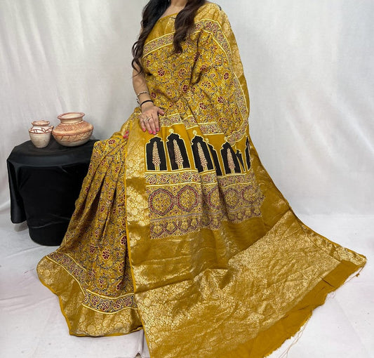 Doreva | Ajrakh Saree on Dola Silk