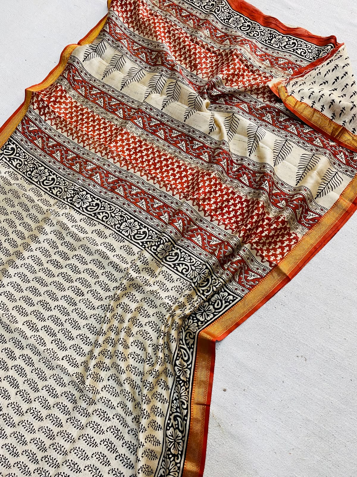 Let’s Wear #ethicallymade✅
🍁Beautifully Crafted Maheshwari Silk Saree  collection🍁
 Specially Designed in Bagru  jahota rapid dabu hand block print
100% Natural Dye
Fabric : Maheshwari Silk 
Length : 5.5 Meters
Blouse Piece : 0.90 Meter
