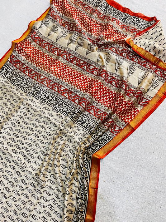 Let’s Wear #ethicallymade✅
🍁Beautifully Crafted Maheshwari Silk Saree  collection🍁
 Specially Designed in Bagru  jahota rapid dabu hand block print
100% Natural Dye
Fabric : Maheshwari Silk 
Length : 5.5 Meters
Blouse Piece : 0.90 Meter
