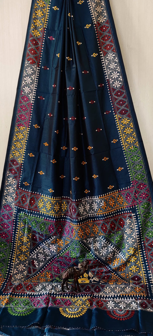 Kalyaniree |  Blended silk saree with Kantha Embroidery