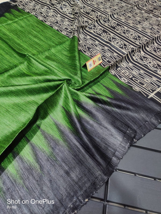 tussar gheecha screen printed saree with silk mark