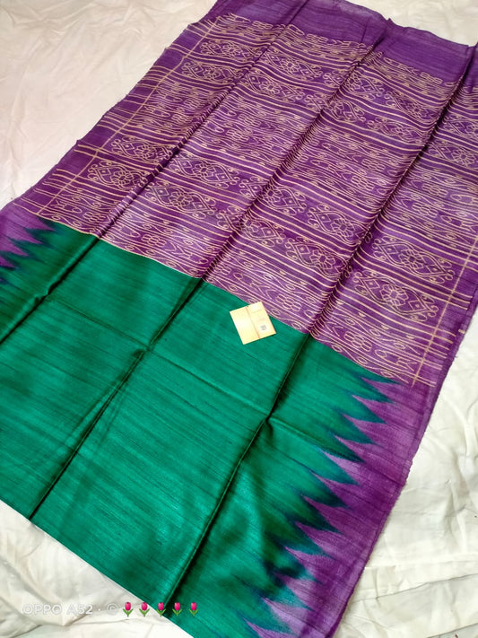 tussar gheecha screen printed saree with silk mark