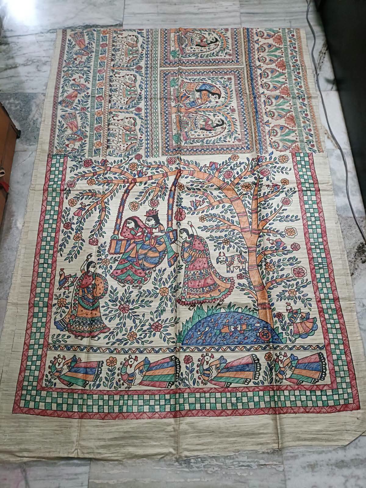 Hand painted madhubani on tussar