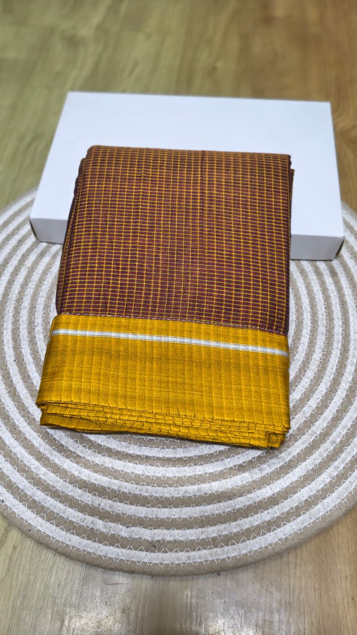 Handwoven patteda anchu saree in pure cotton