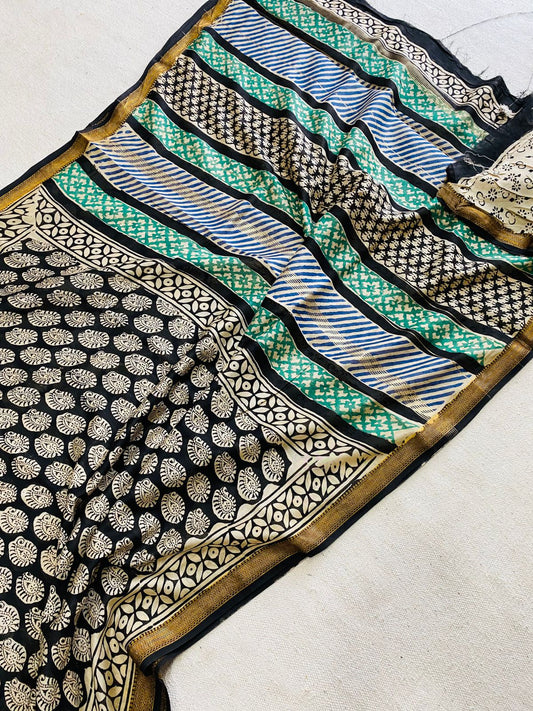 Let’s Wear #ethicallymade✅
🍁Beautifully Crafted Maheshwari Silk Saree  collection🍁
 Specially Designed in Bagru  jahota rapid dabu hand block print
100% Natural Dye
Fabric : Maheshwari Silk 
Length : 5.5 Meters
Blouse Piece : 0.90 Meter
