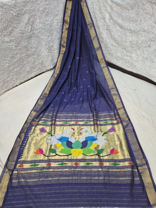 *Yeola cotton paithani*
Pure cotton 
Handloom saree
Patta border 
Running blouse 
Shoulder butta 