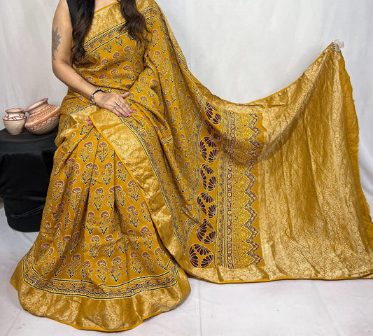 Dovasha | Ajrakh Saree on Dola Silk