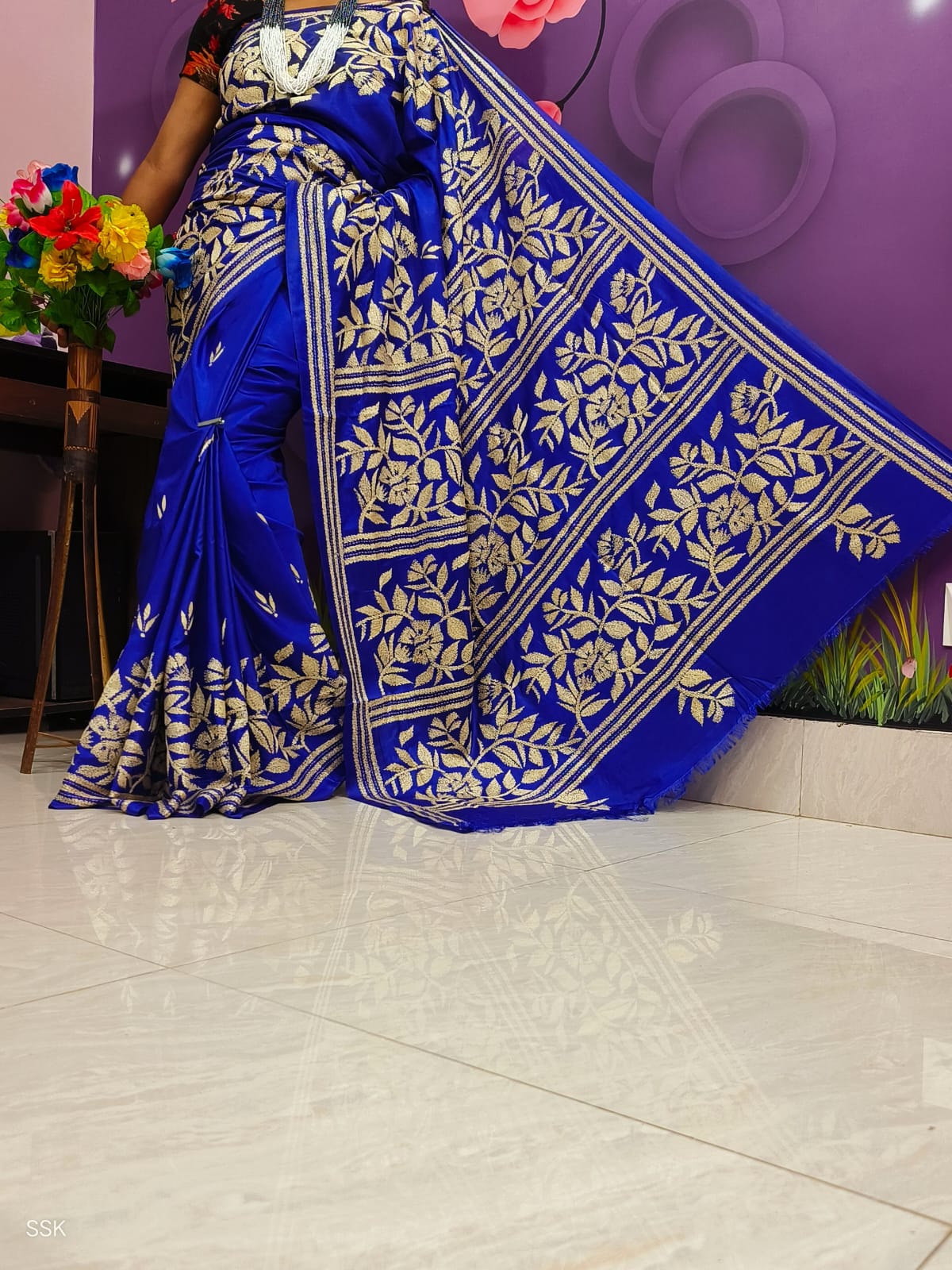 Handmade kantha on blended silk