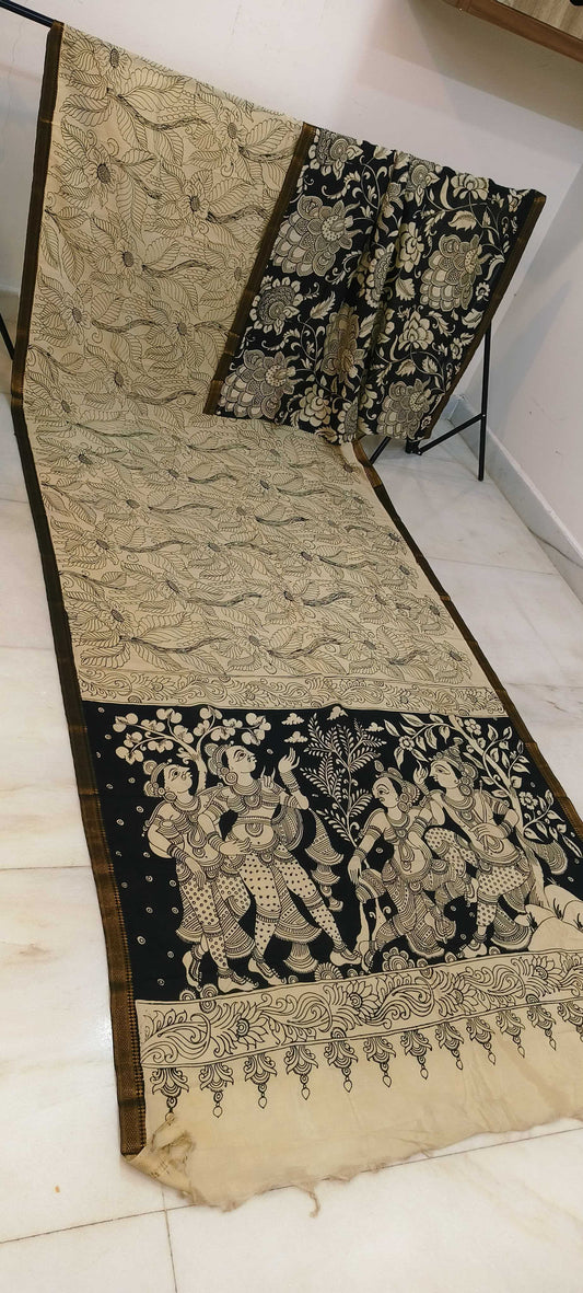 Kshipra | Black and white kalamkari Saree