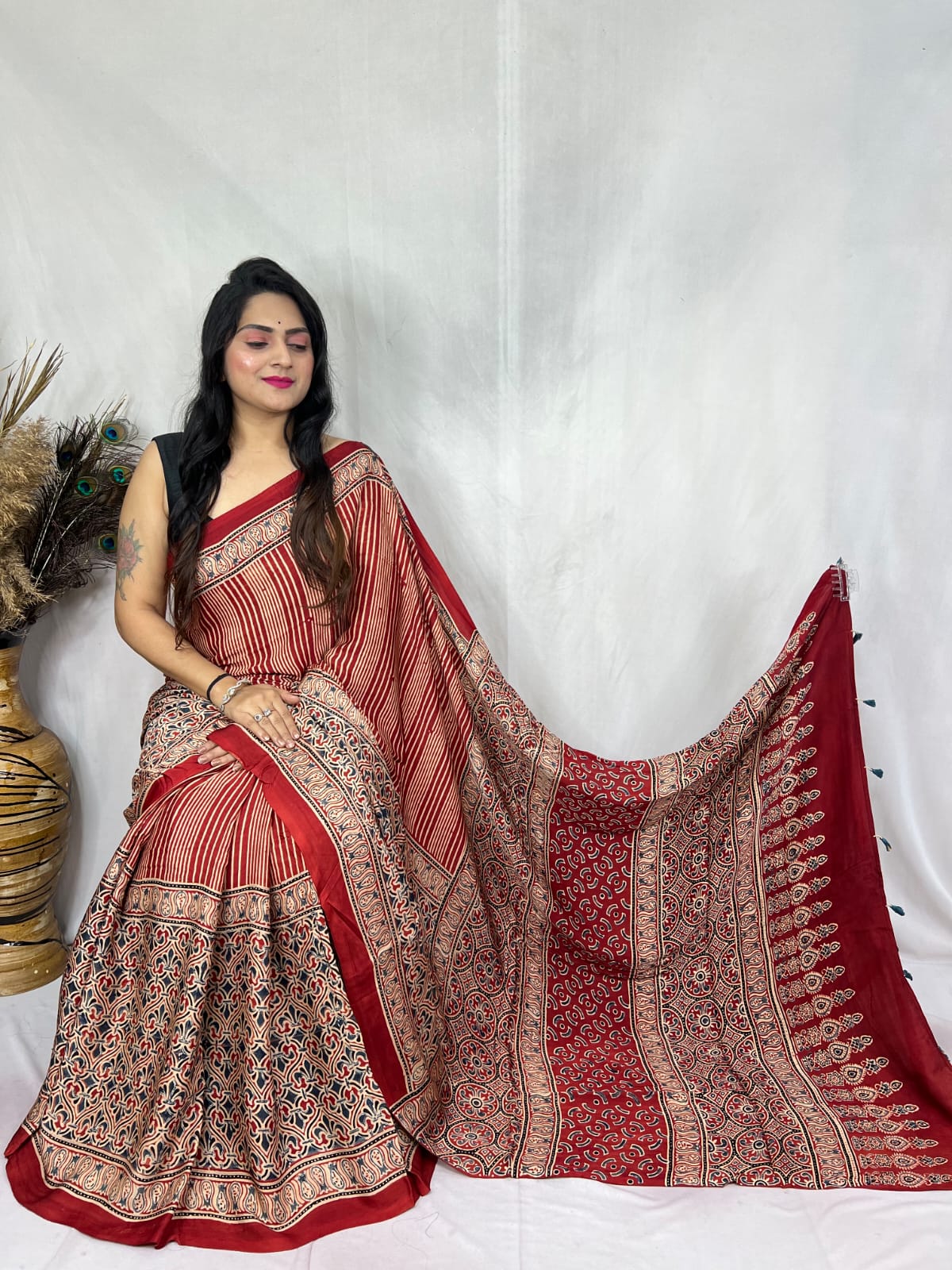 Aahana | Ajrakh Saree on Modal Silk