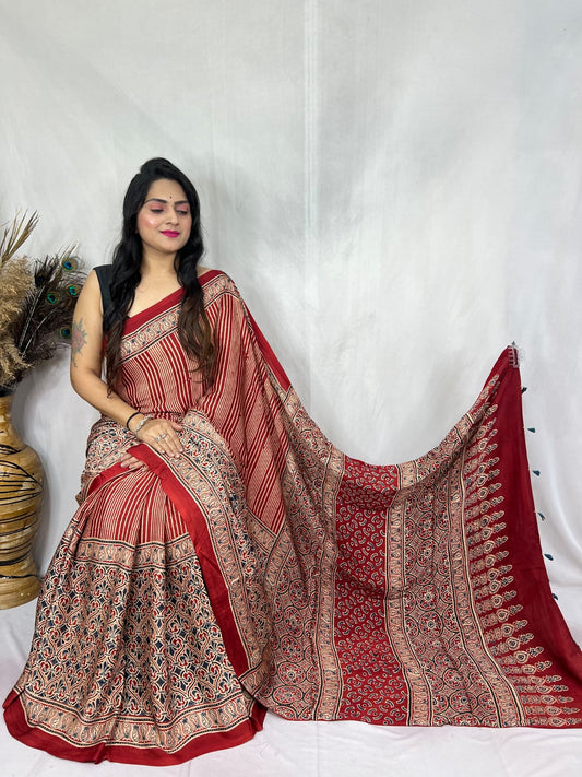Aahana | Ajrakh Saree on Modal Silk