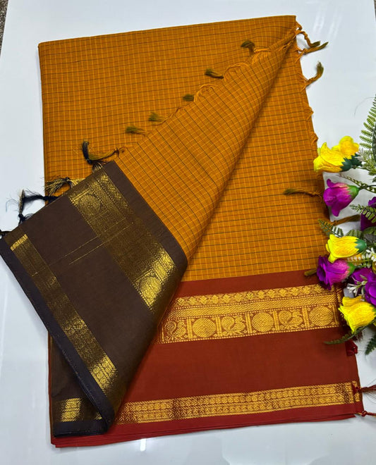 😇 *Kanchi cotton sarees*
🦋 *Pure cotton Sarees*
🎉 *Fancy plain cotton sarees with line  pallu*
🐟 *80 *80 counts*
🧶 *With running blouse*
🦢 *6.20mtrs saree length*