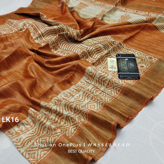 Turyali | Tussar Ghicha Screen Print Saree