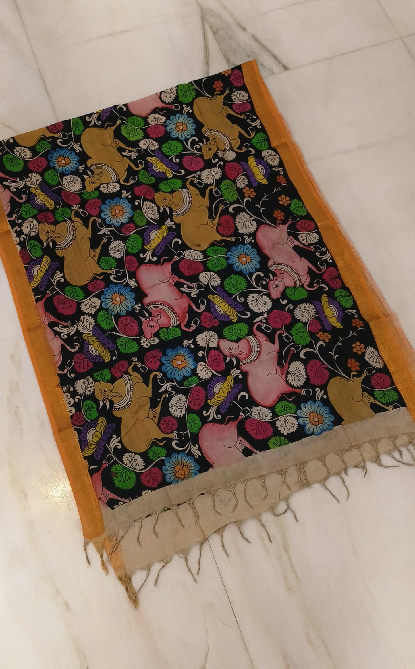 Namika | mangalgiri cotton dupatta with kalamkari work