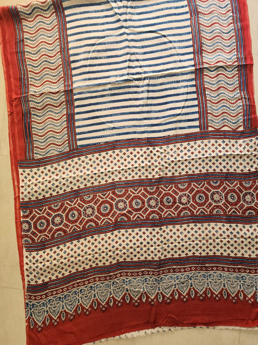 Modal sadi 
Ajrakh hand block print Saree Available....
