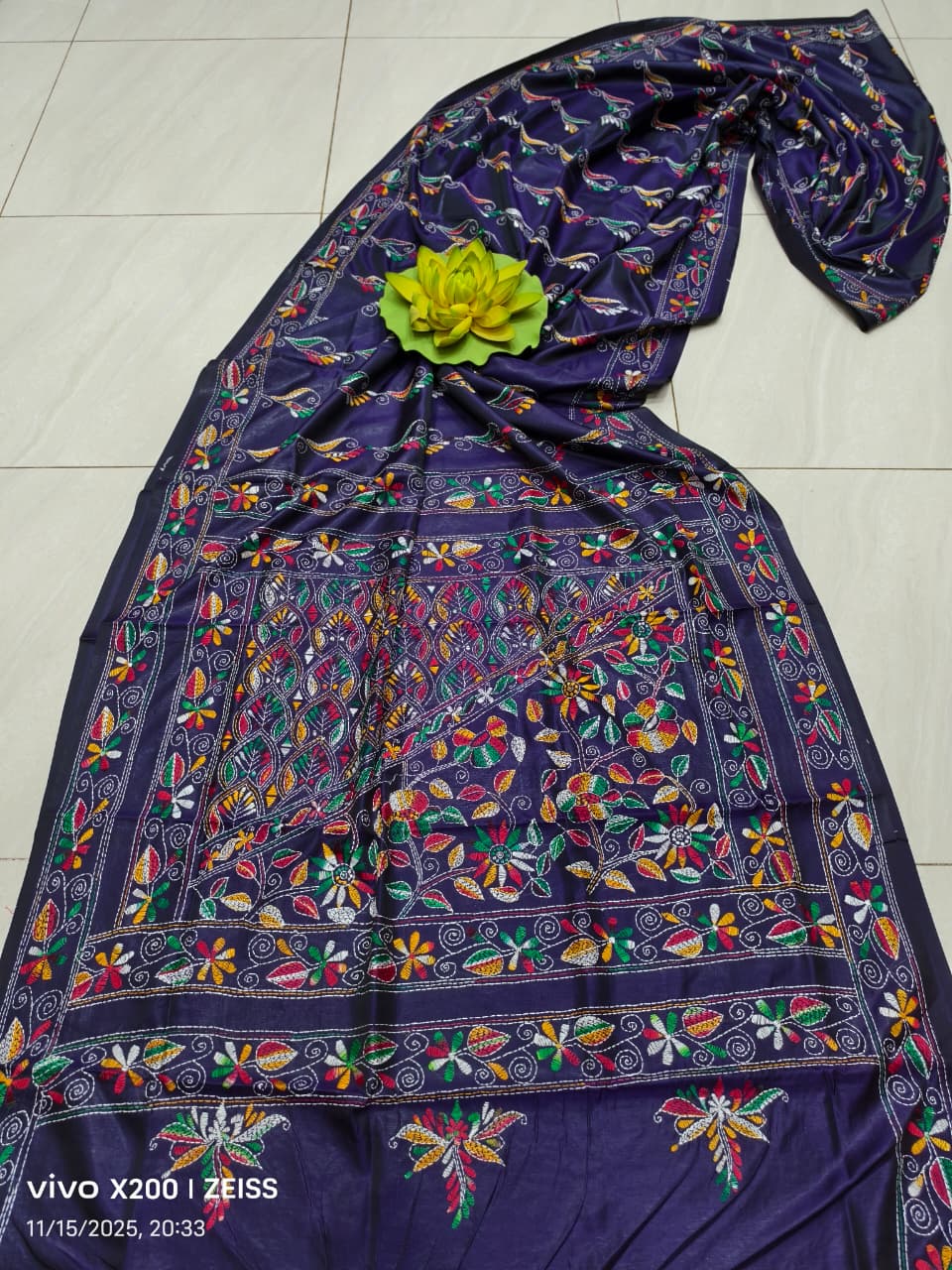 Kalyaniitha |  Blended silk saree with Kantha Embroidery