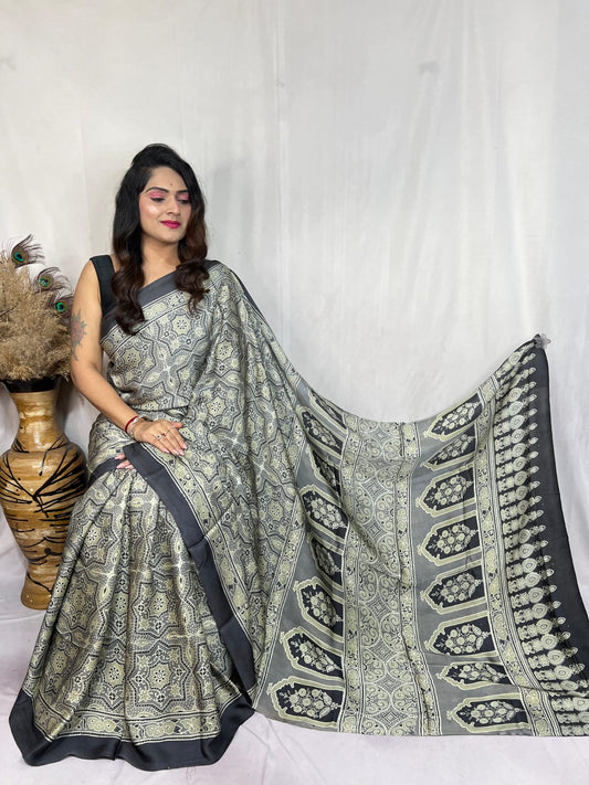 Anjana | Ajrakh Prints on modal Silk