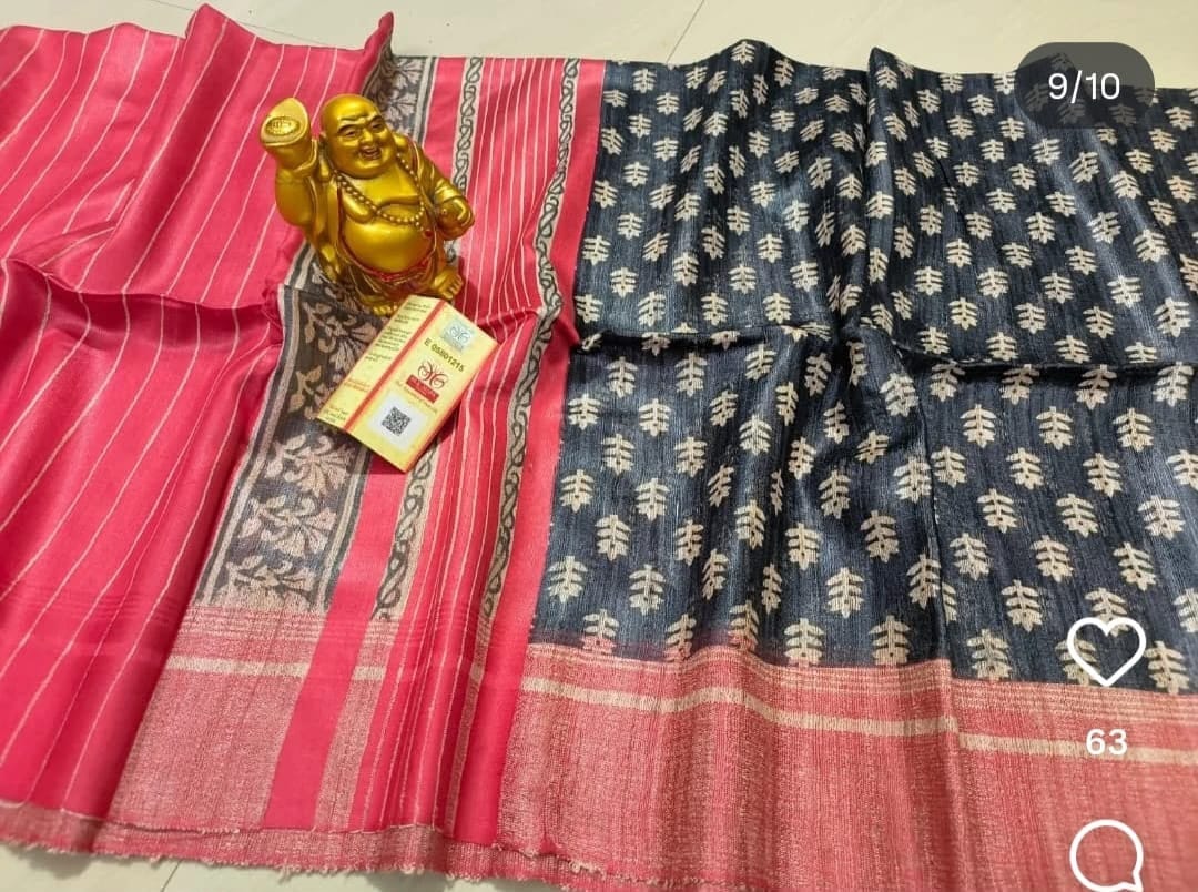 Screen print on gheecha tussar saree with silk mark