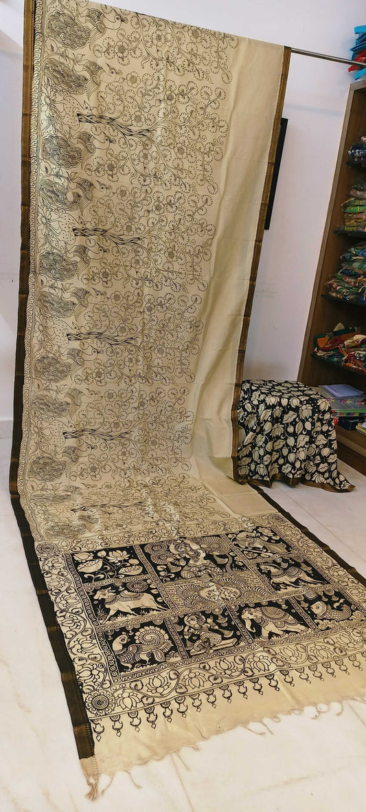 Krishika | Black and white kalamkari Saree