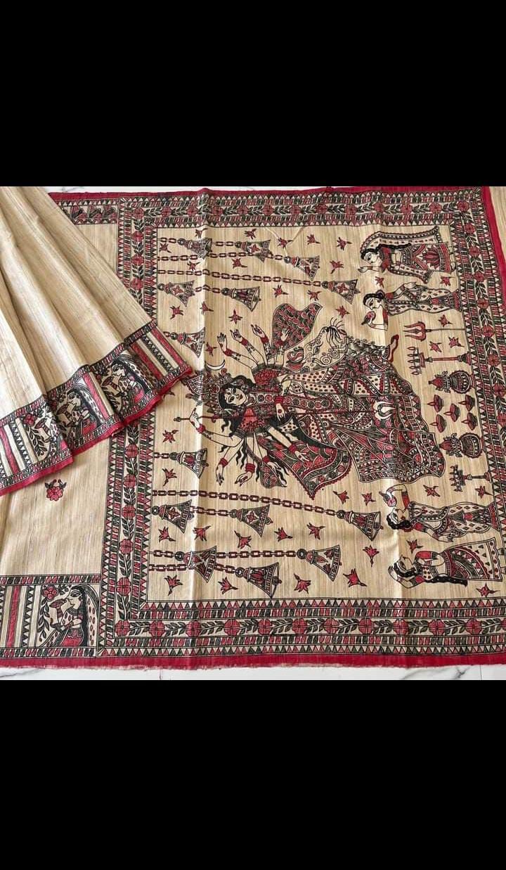 Madhavina | Tussar Saree with madhubani work