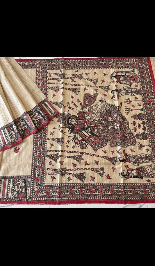 Madhavina | Tussar Saree with madhubani work