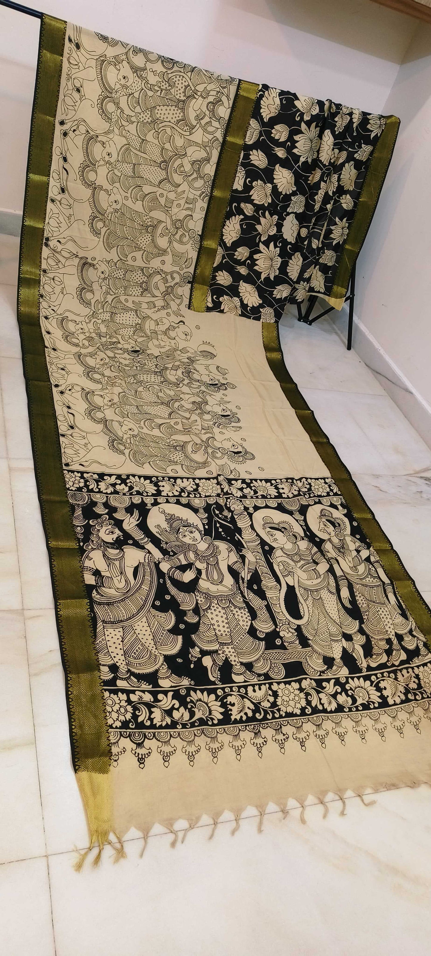 Krisha | Black and white kalamkari Saree