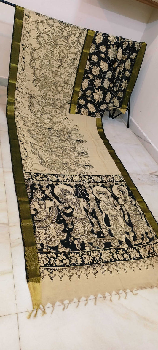 Krisha | Black and white kalamkari Saree