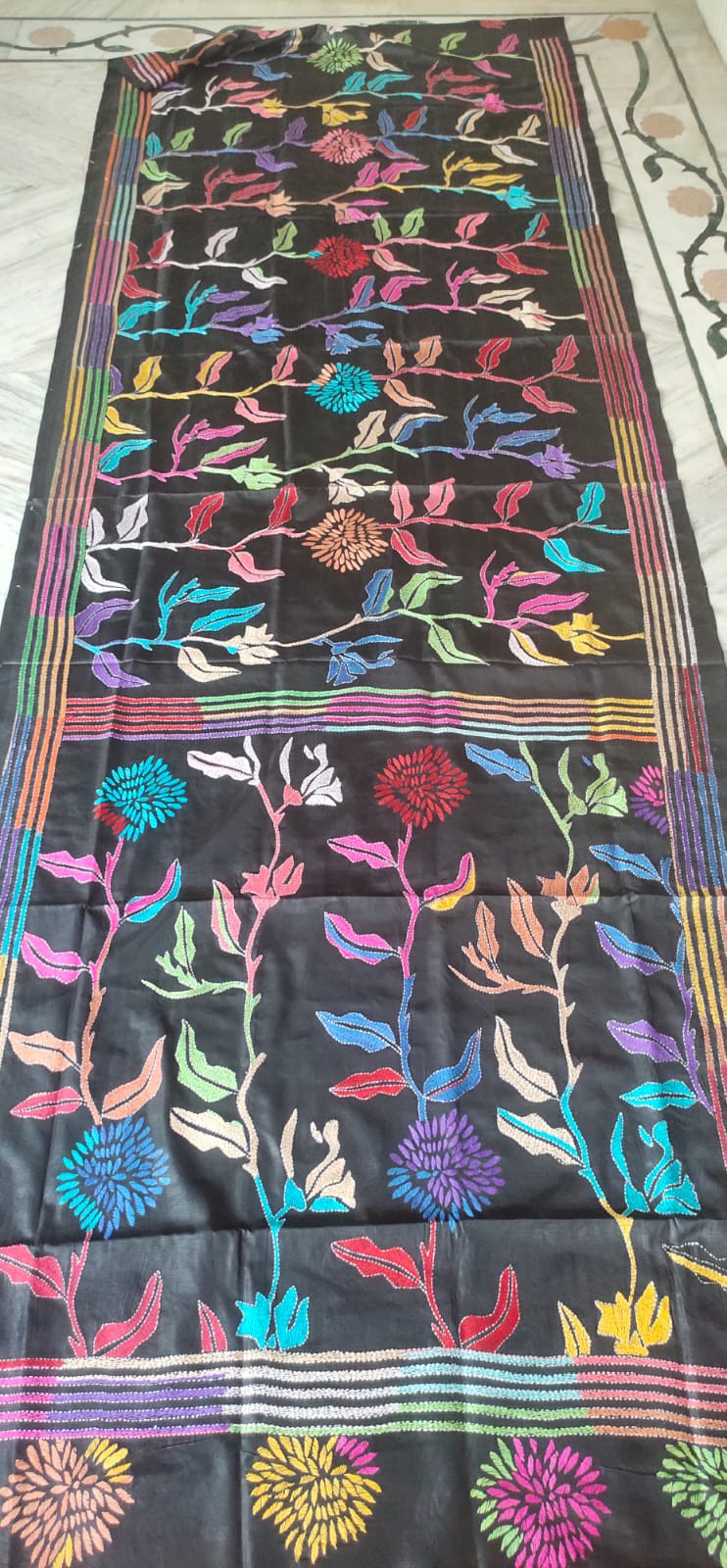Handmade kantha on blended silk