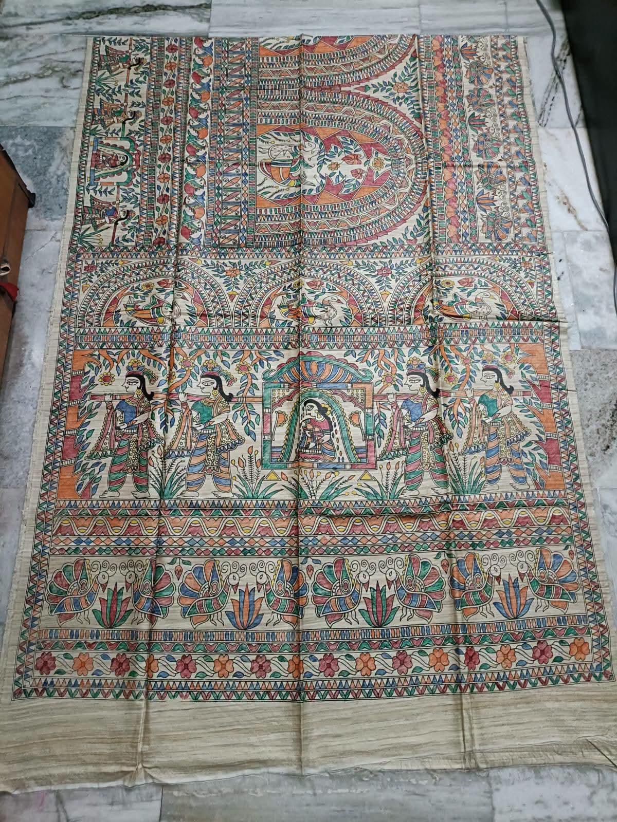 Hand painted madhubani on tussar