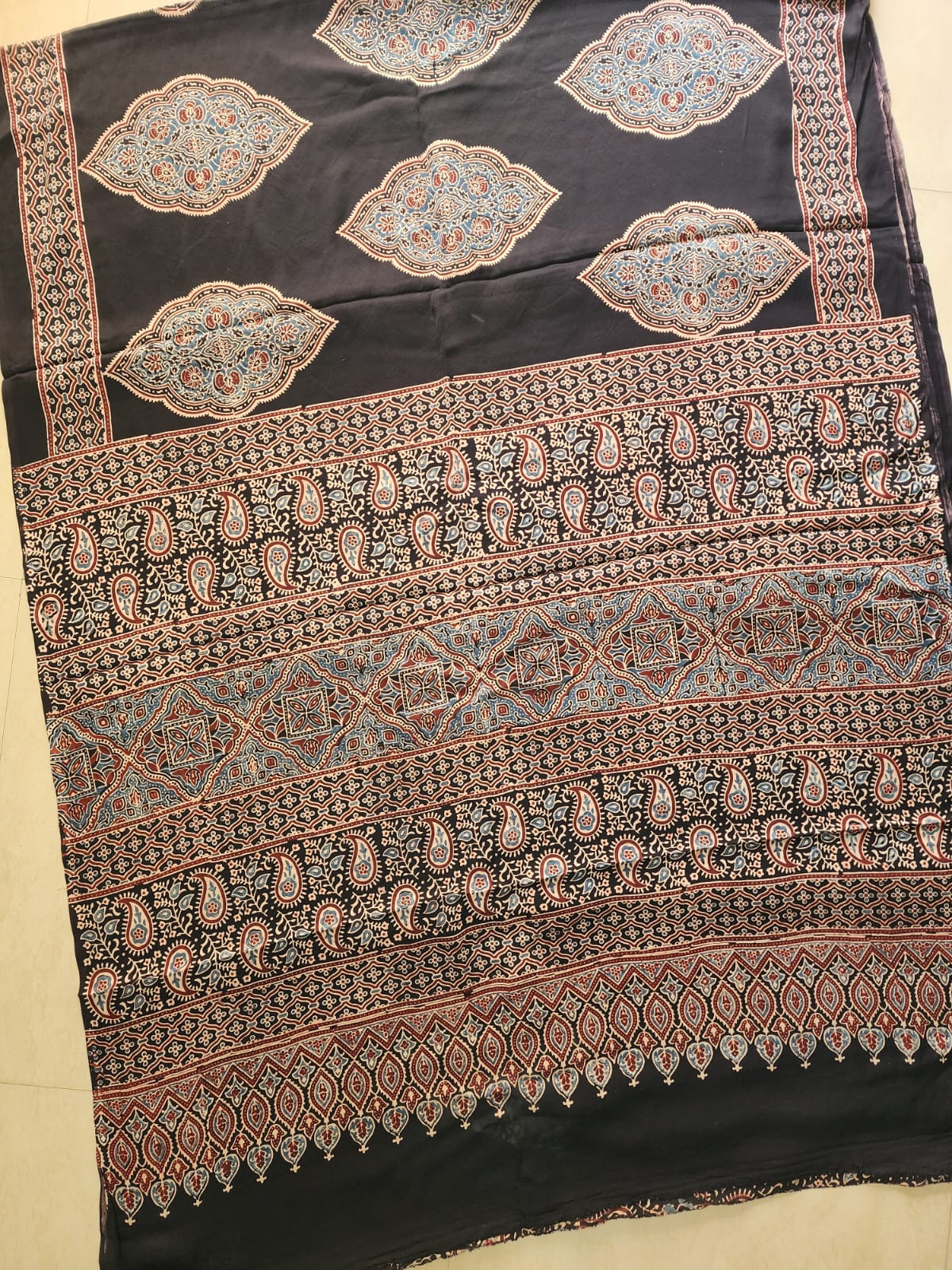 Modal sadi 
Ajrakh hand block print Saree Available....