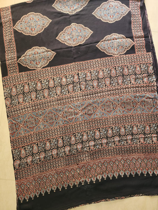 Modal sadi 
Ajrakh hand block print Saree Available....