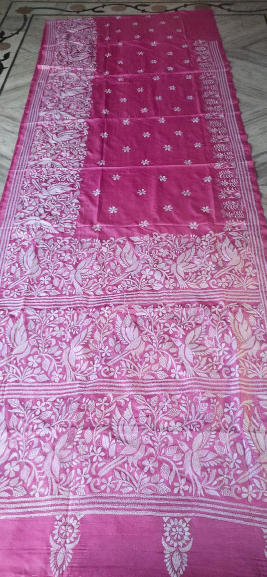 Handmade kantha on blended silk